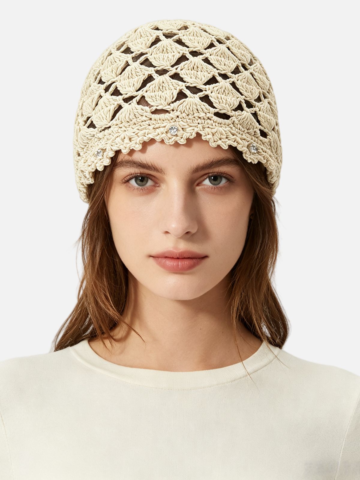 Openwork Crochet Beaded Skullcap