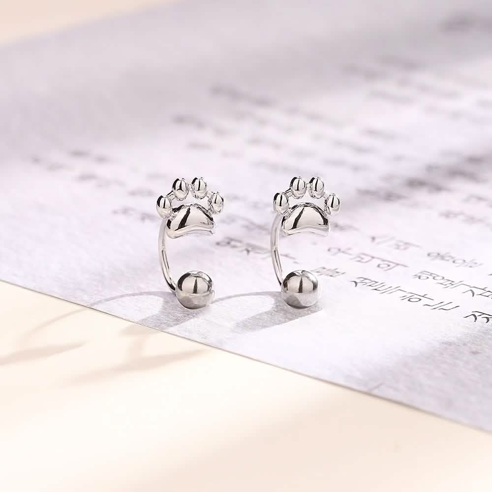 Sterling Silver Cat Paw Earrings – Screw-Back Studs, Elegant & Simple