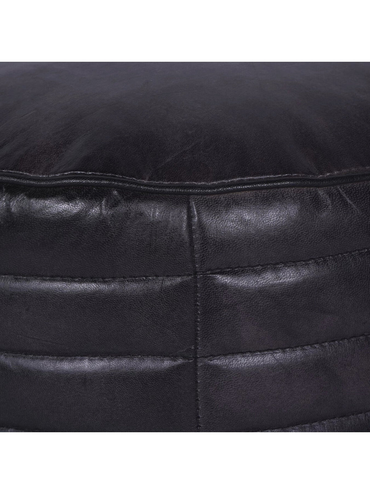 Round Leather Pouffe in Charcoal