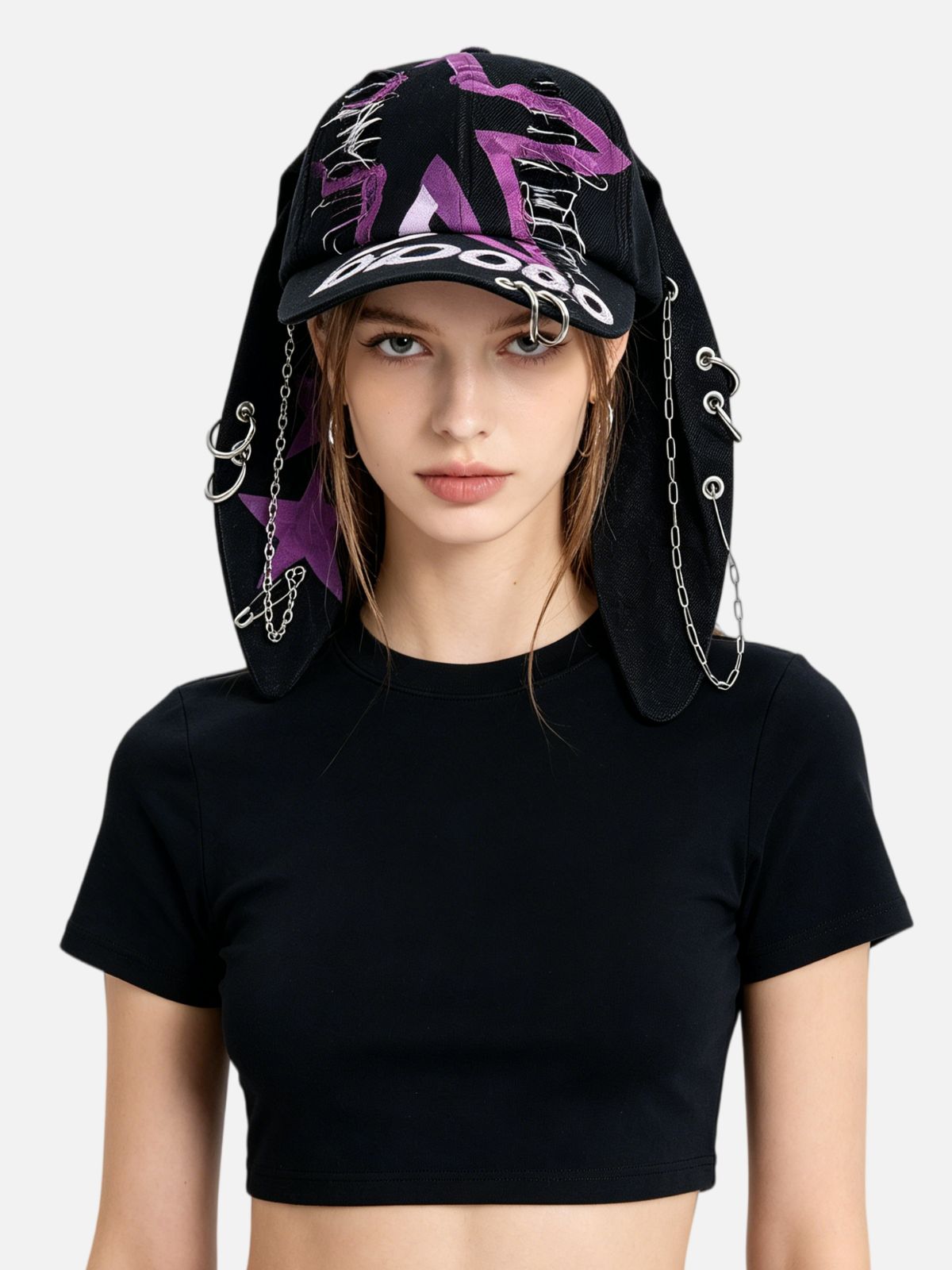 Haaura Distressed Star Graphic Ear-Flap Cap