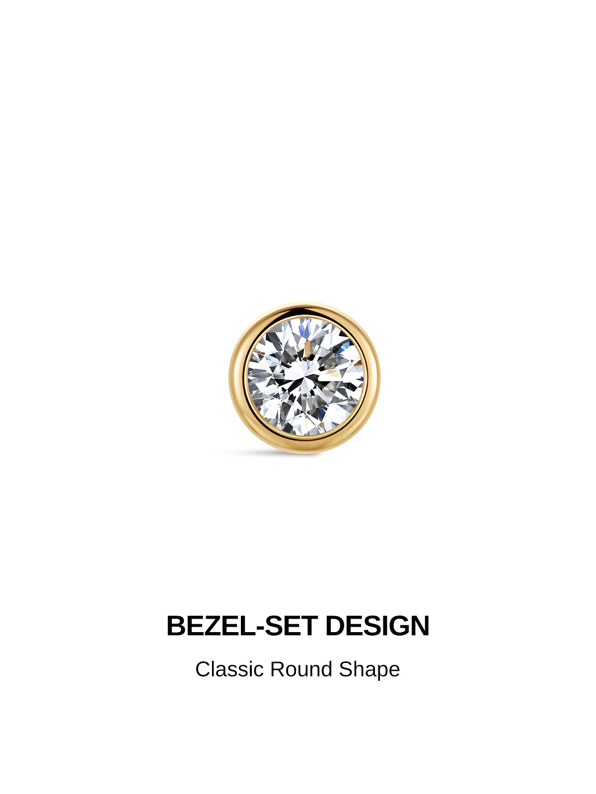 KOSINER 14K Solid Gold Round Bezel Lab-Grown Diamond Flat Back Stud