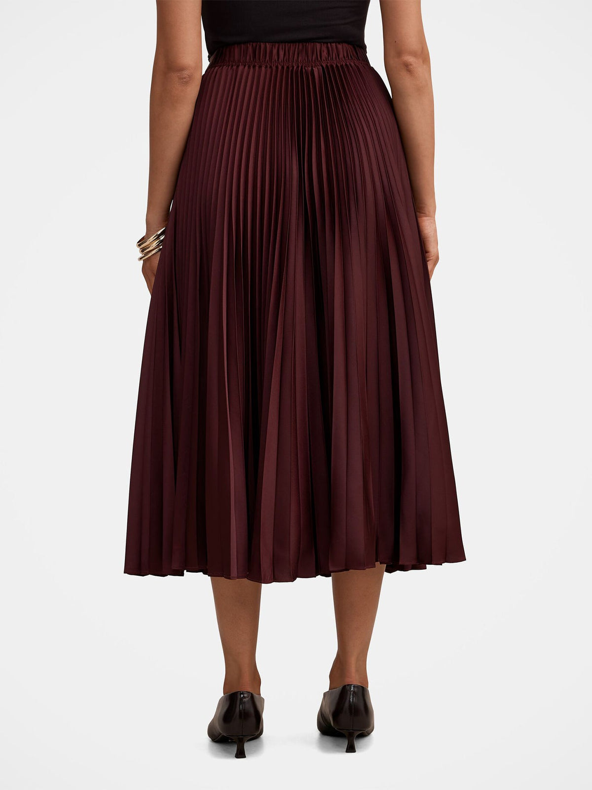 Ester Satin Pleated Skirt - Red Shiraz