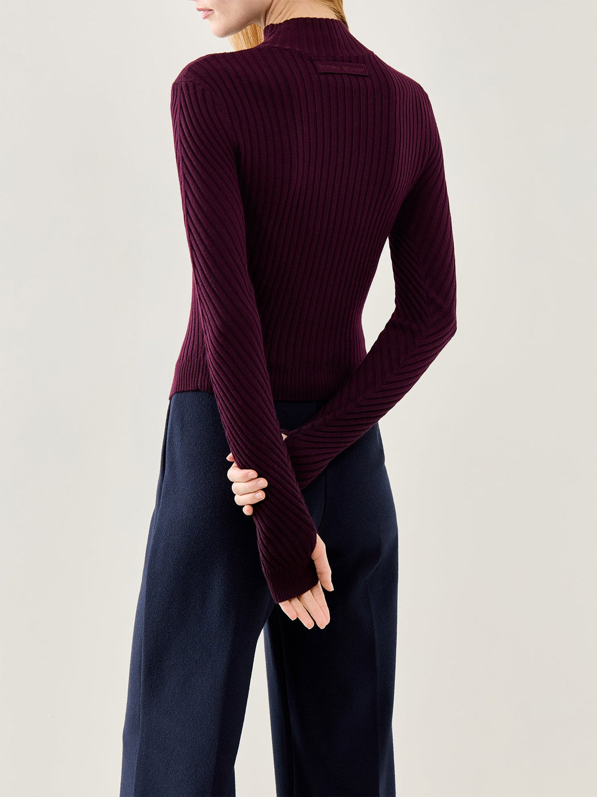 Ribbed Long Sleeve Polo Merlot