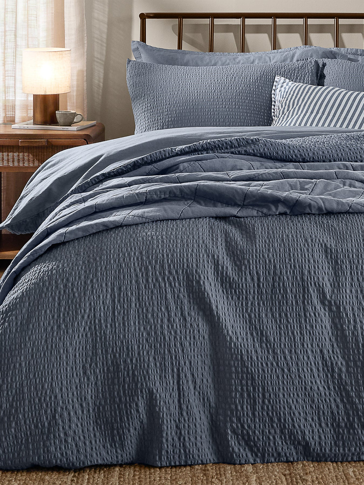 Cotton Hebden Relaxed Seersucker King Duvet Set - Denim Blue