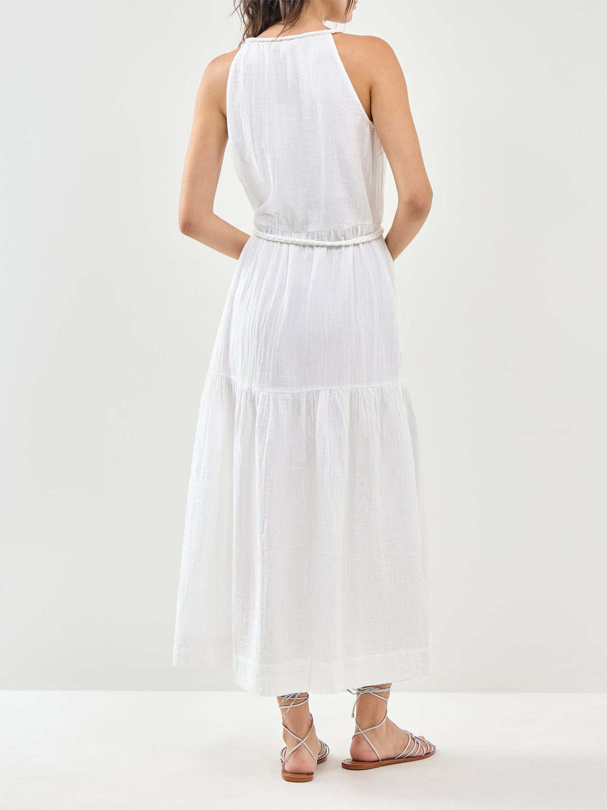Cheesecloth Rope Belt Dress White