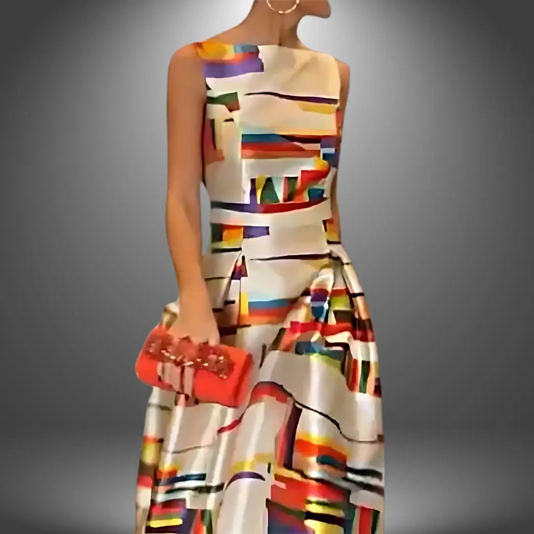 Women's Geometric Print Maxi Dress | Flowing Sleeveless Summer Style