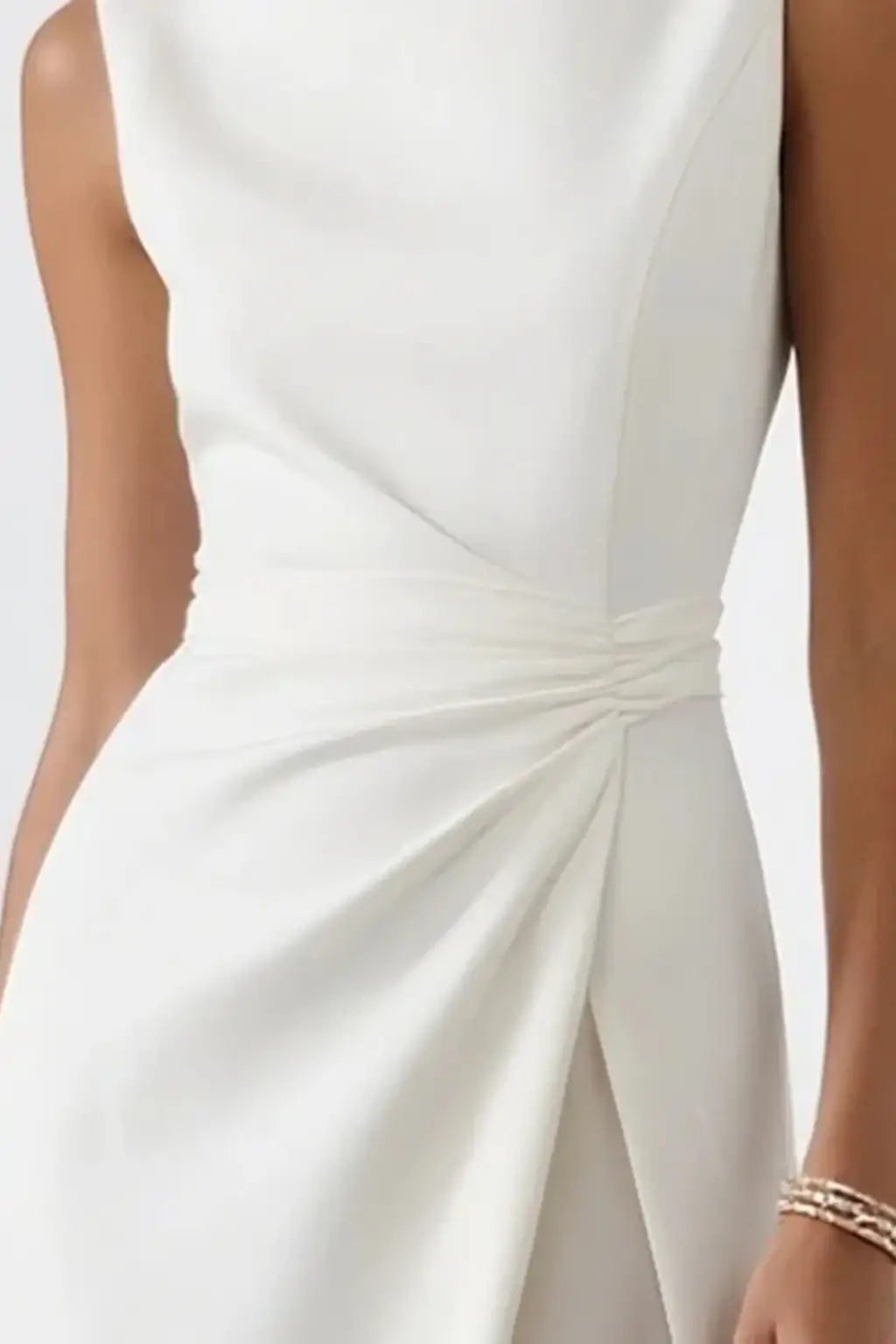 Women's Structured Fabric Maxi Dress | Boat Neck Sleeveless Design