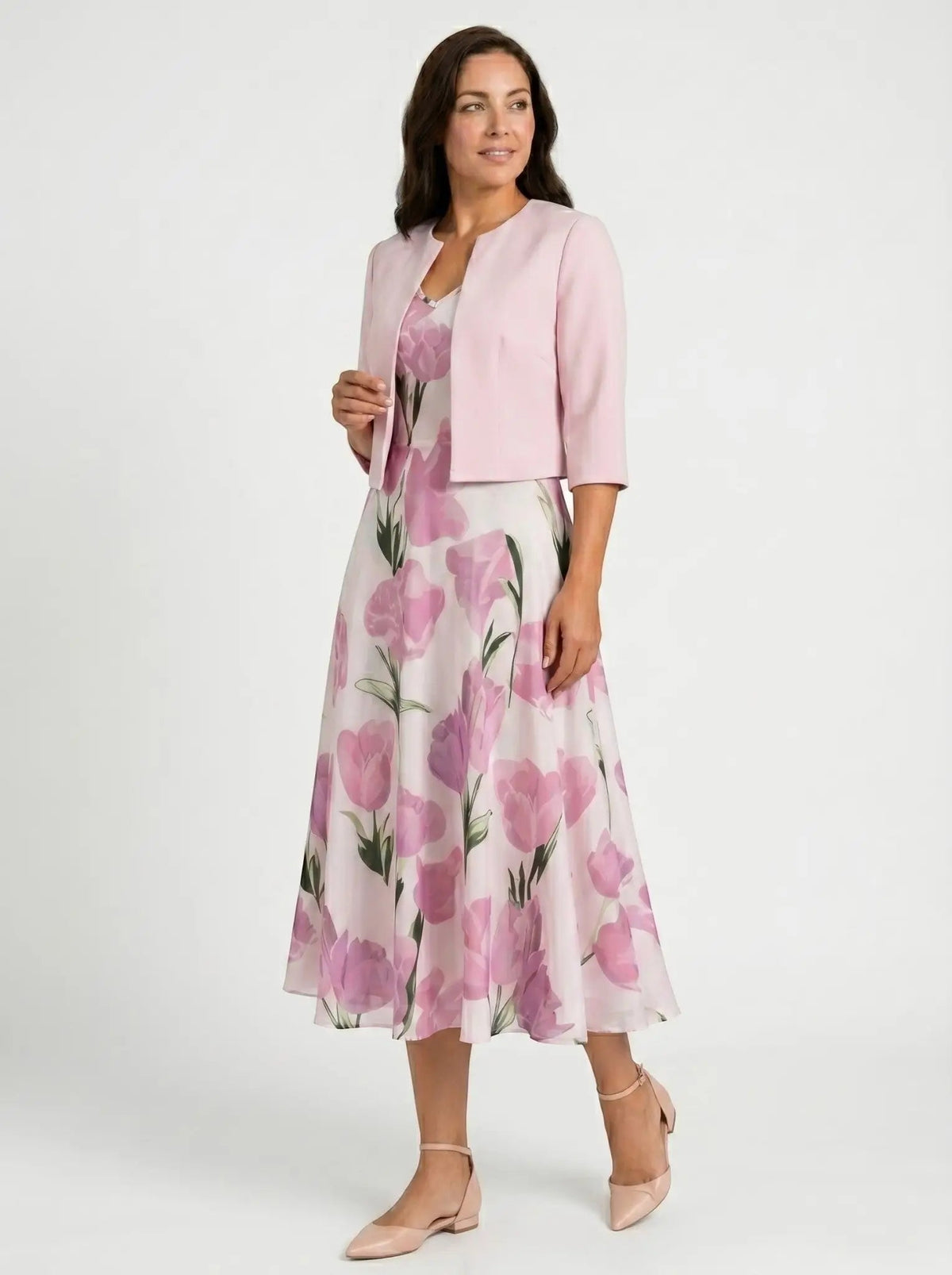 Women's Floral Maxi Dress Set | Elegant Two-Piece Outfit with Cropped Jacket