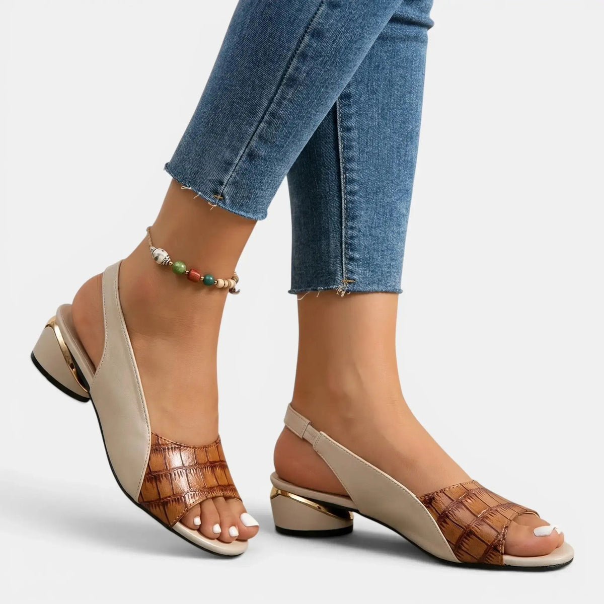 Women's Two-Tone Leather Sandals | Stylish Open-Toe Slingback Design
