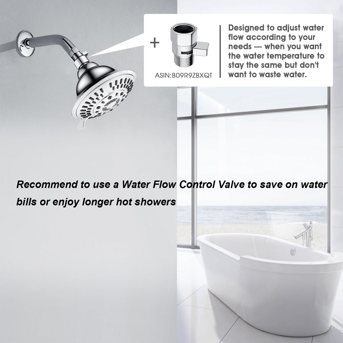 High Pressure 5-Spray Fixed Shower Head, Angle Adjustable