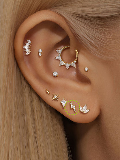 KOSINER 14K Solid Gold Dainty Ligntning Flat Back Stud
