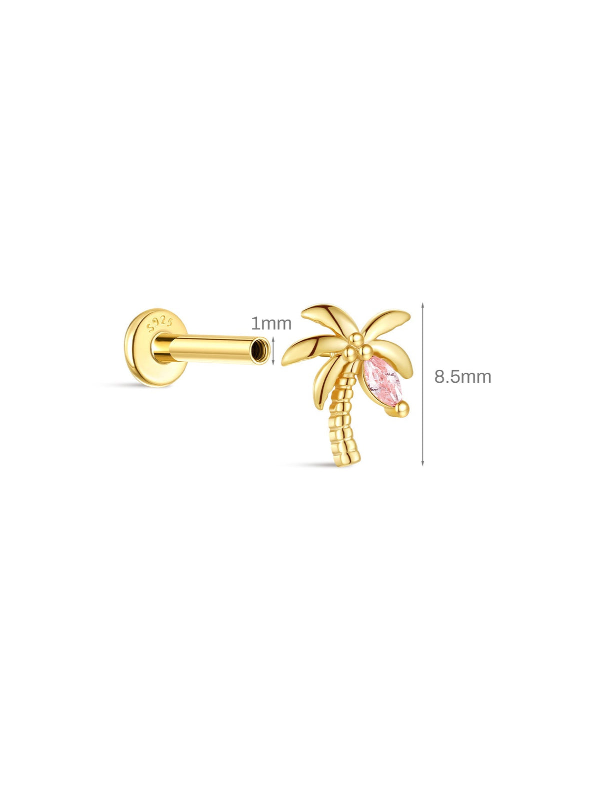 KOSINER Seaspritz 925 Sterling Silver Coconut Tree Flat Back Stud
