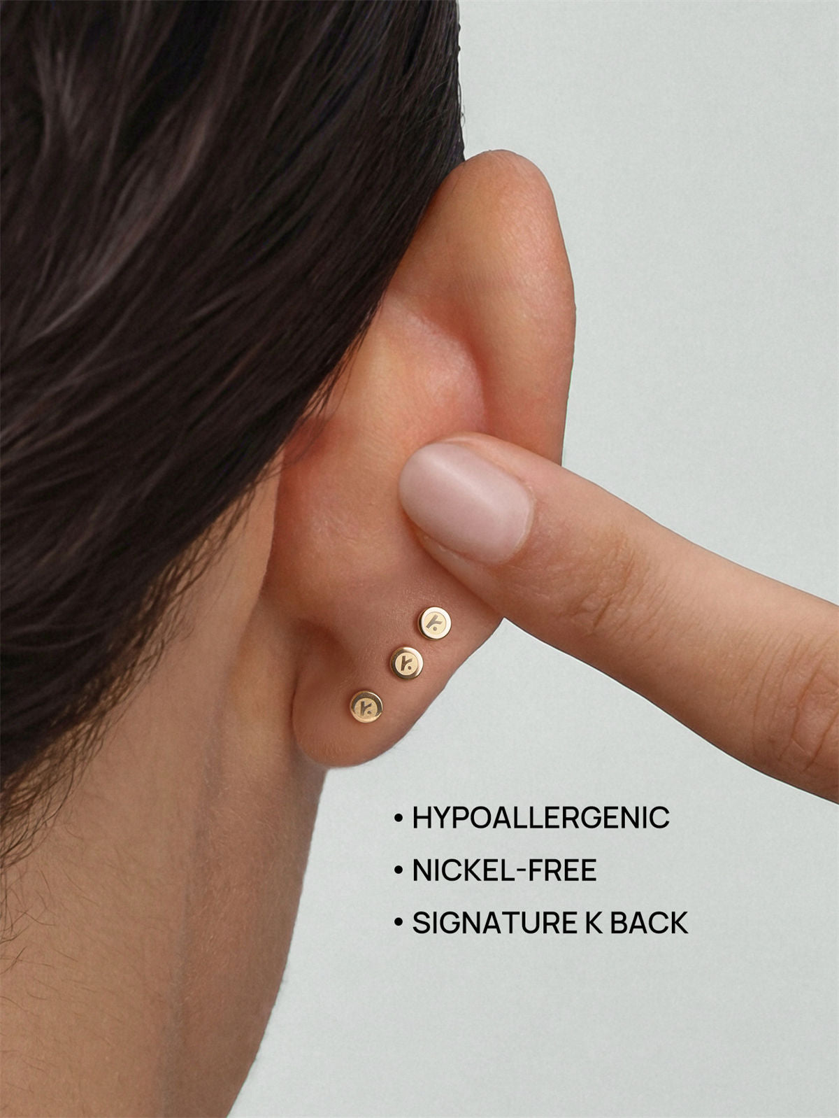 KOSINER 14K Solid Gold Minimalist Pendant Flat Back Stud