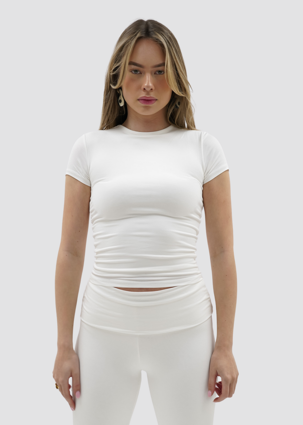 Short sleeve top long off-white (tall)