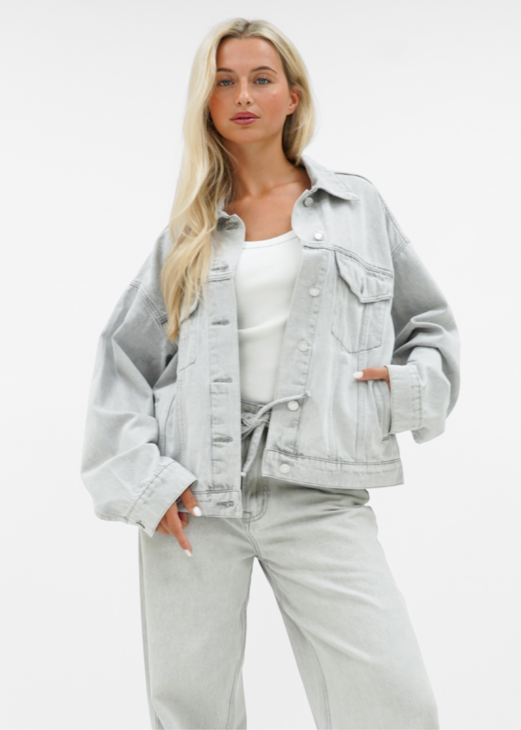 Oversized denim jacket light washed grey (tall)