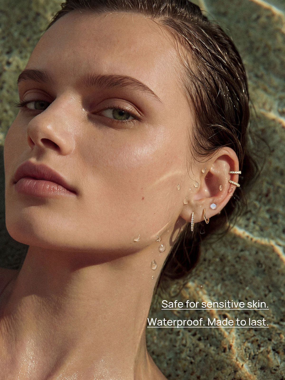 KOSINER 14K Solid Gold Minimalist Opal Flat Back Stud