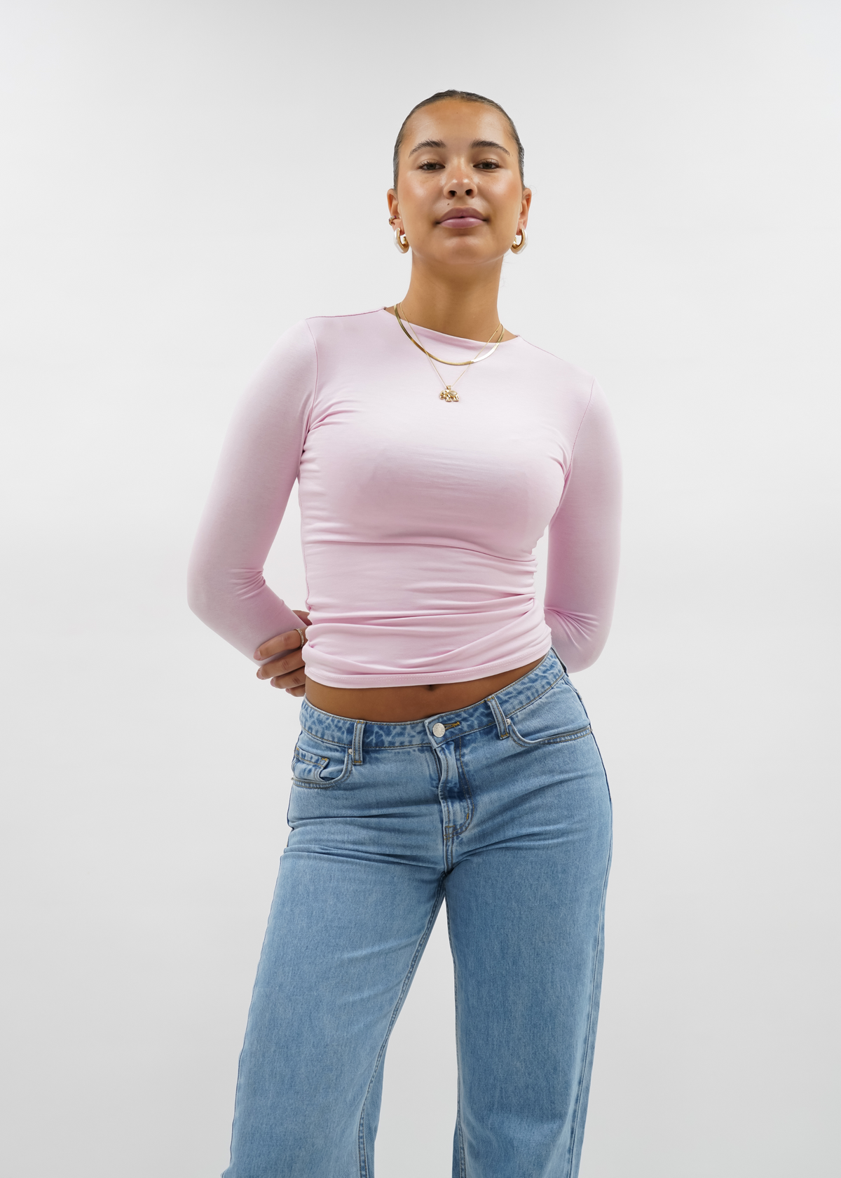 Long sleeve top long light pink (tall)