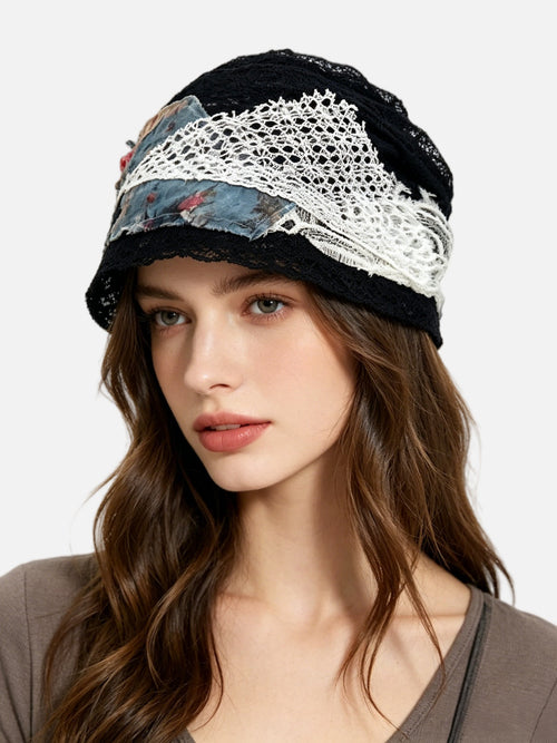 Distressed Mesh Patchwork Slouchy Beanie