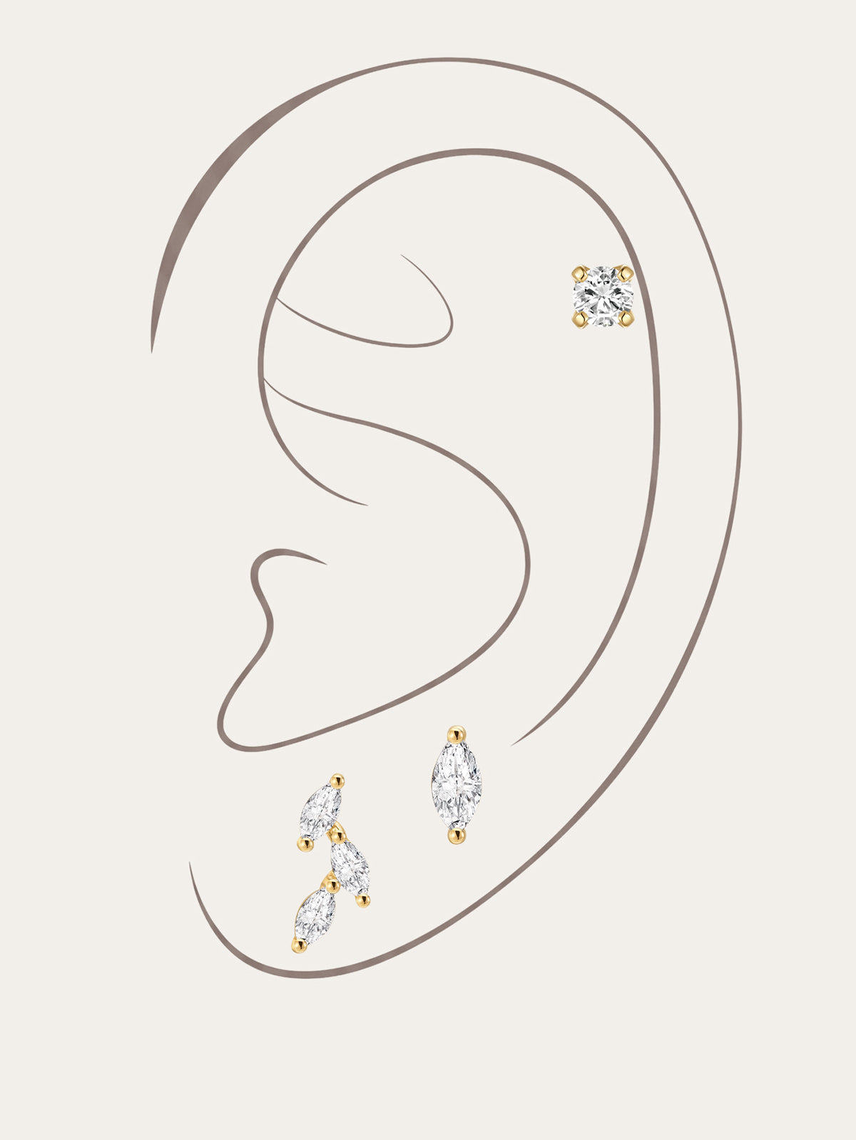 KOSINER 14K Solid Gold Classic Marquise 3-Piece Set