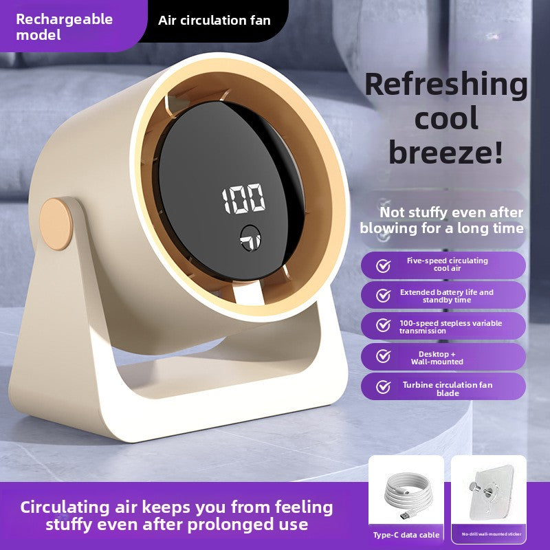 Desktop & Wall-Mount Electric Fan – 5-Speed, Rechargeable, Touch Control