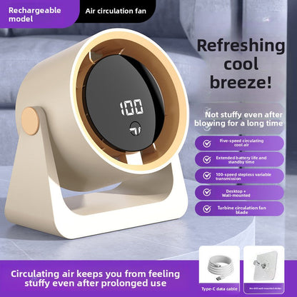 Desktop & Wall-Mount Electric Fan – 5-Speed, Rechargeable, Touch Control