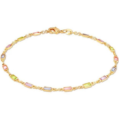 18K Gold Baguette Multi Stone Crystal Bracelet for Women