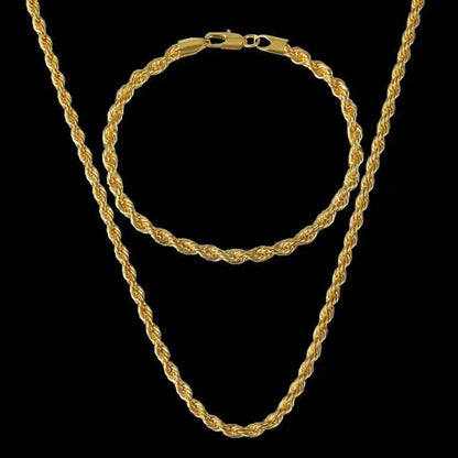 18K Gold European Classic Twist Necklace + Bracelet