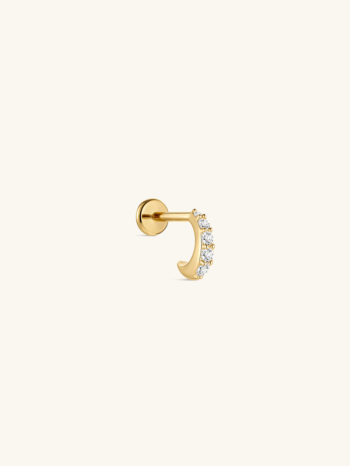 KOSINER 14K Solid Gold Delicate C-Shape Flat Back Stud