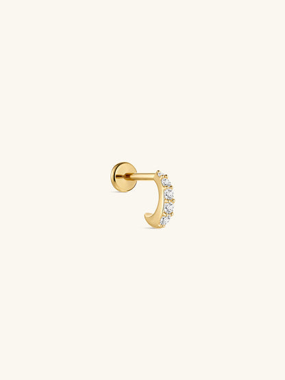 KOSINER 14K Solid Gold Delicate C-Shape Flat Back Stud