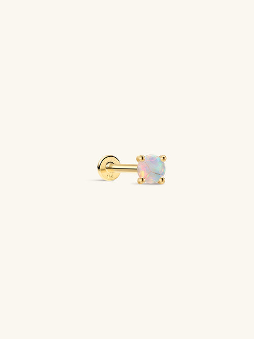 KOSINER 14K Solid Gold Minimalist Opal Flat Back Stud