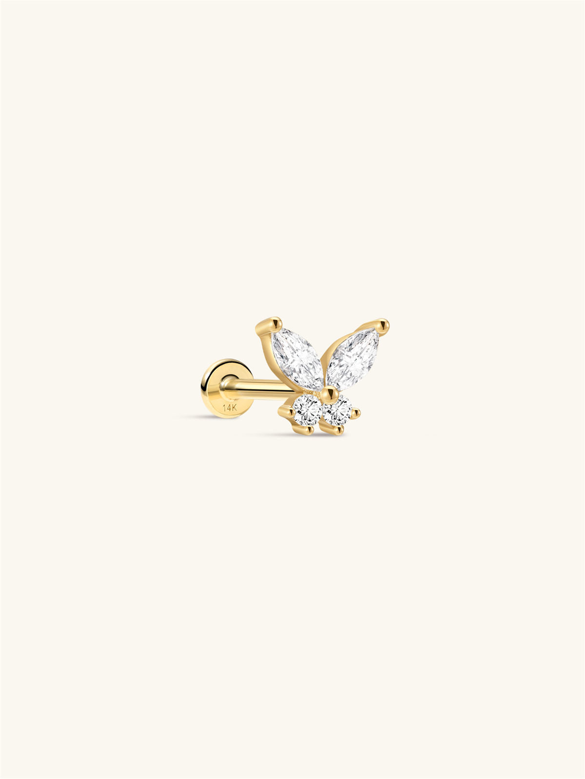 KOSINER 14K Solid Gold Delicate Butterfly Flat Back Stud