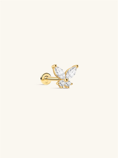 KOSINER 14K Solid Gold Delicate Butterfly Flat Back Stud