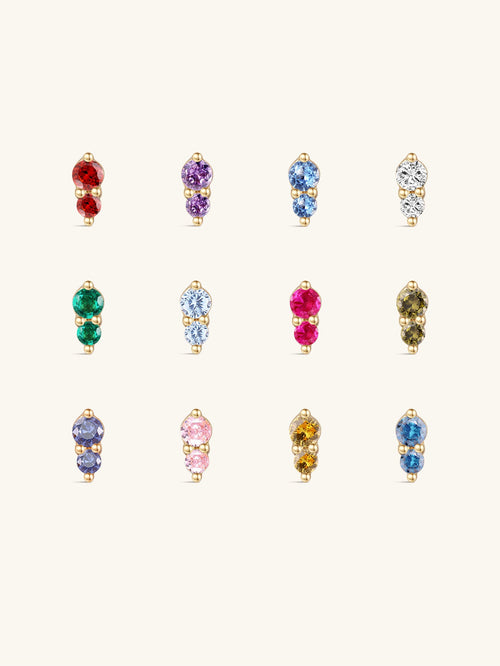 KOSINER 14K Solid Gold Dual Birthstone Flat Back Stud