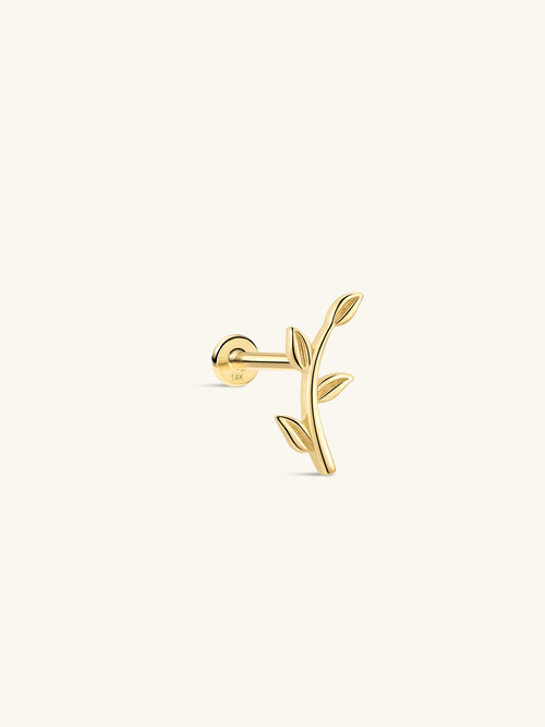 KOSINER 14K Solid Gold Simple Leaf Flat Back Stud
