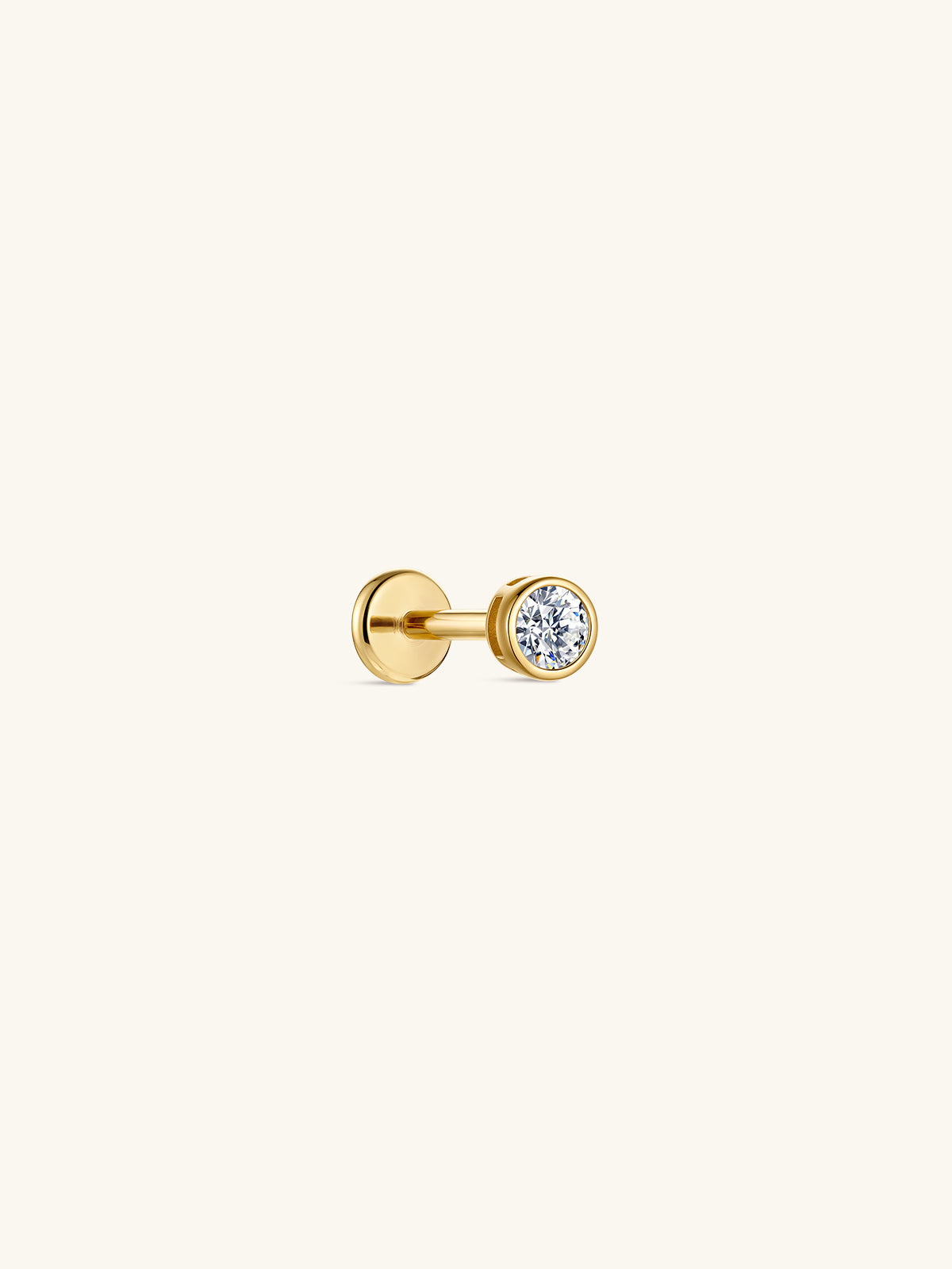 KOSINER 14K Solid Gold Round Bezel Lab-Grown Diamond Flat Back Stud