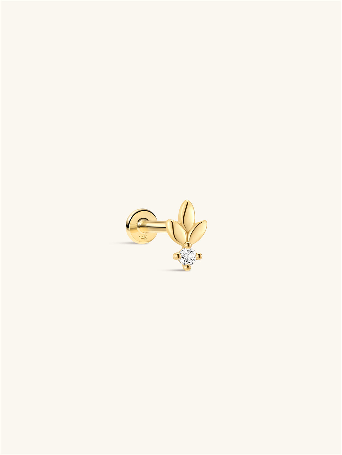 KOSINER 14K Solid Gold Minimalist Leaf Flat Back Stud