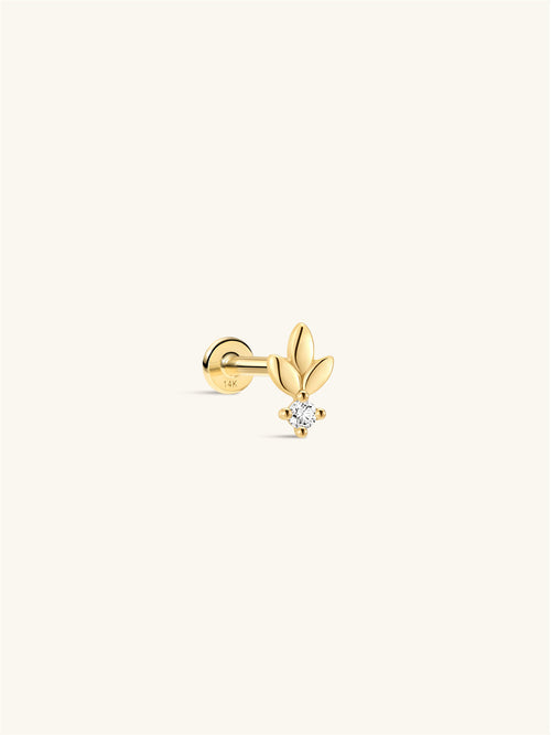KOSINER 14K Solid Gold Minimalist Leaf Flat Back Stud