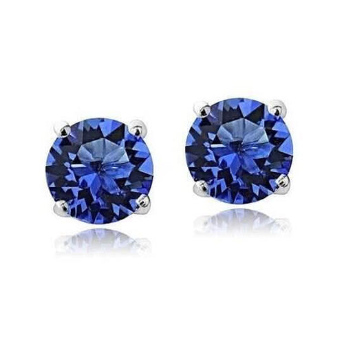 2.00 Cttw 18k White Gold Filled High Polish Finish Round Crystal Blue Stud Earrings