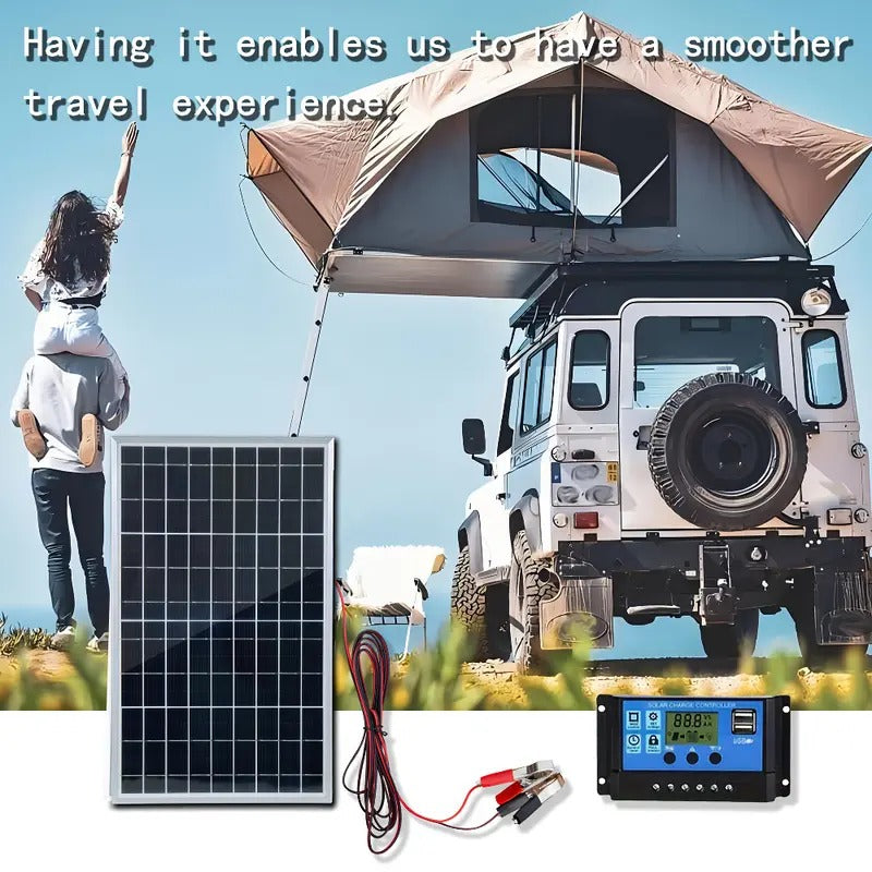 12V Flexible Solar Panel Kit with 100A Charge Controller, Extension Cords & Clips for Car Battery, RV, Boat & Off-Grid Use