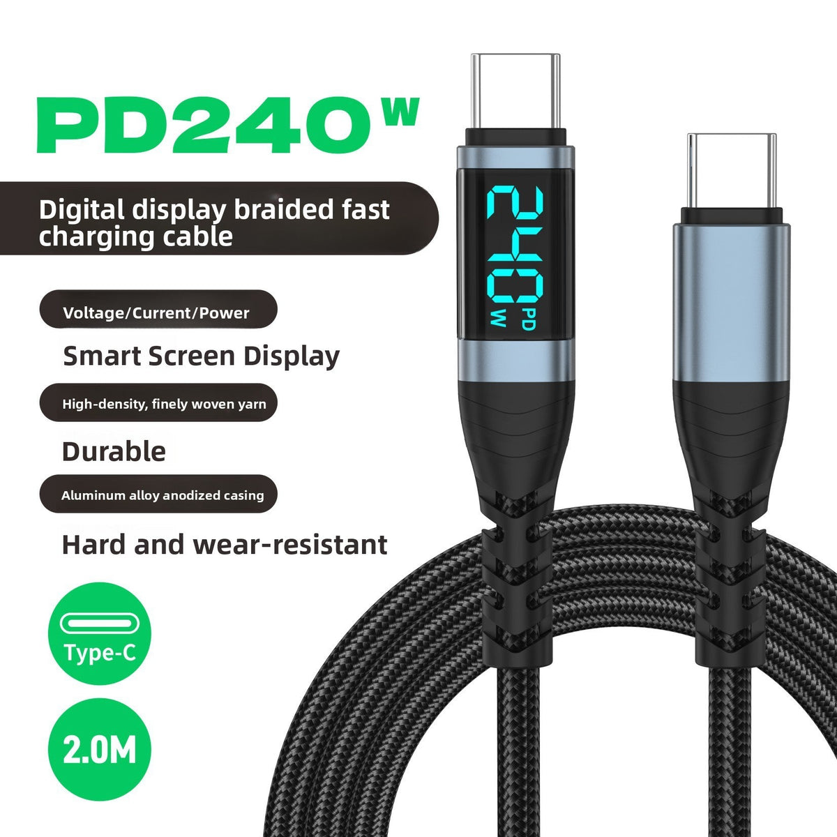 Digital Display 240W Type-C Fast Charging Cable