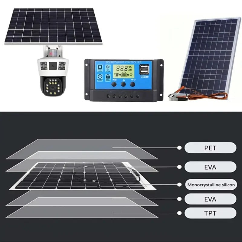12V Flexible Solar Panel Kit with 100A Charge Controller, Extension Cords & Clips for Car Battery, RV, Boat & Off-Grid Use