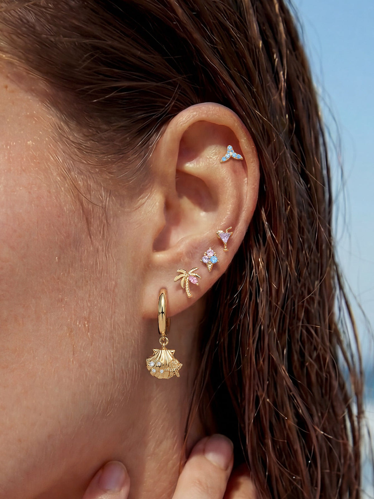 KOSINER Seaspritz 925 Sterling Silver Coconut Tree Flat Back Stud