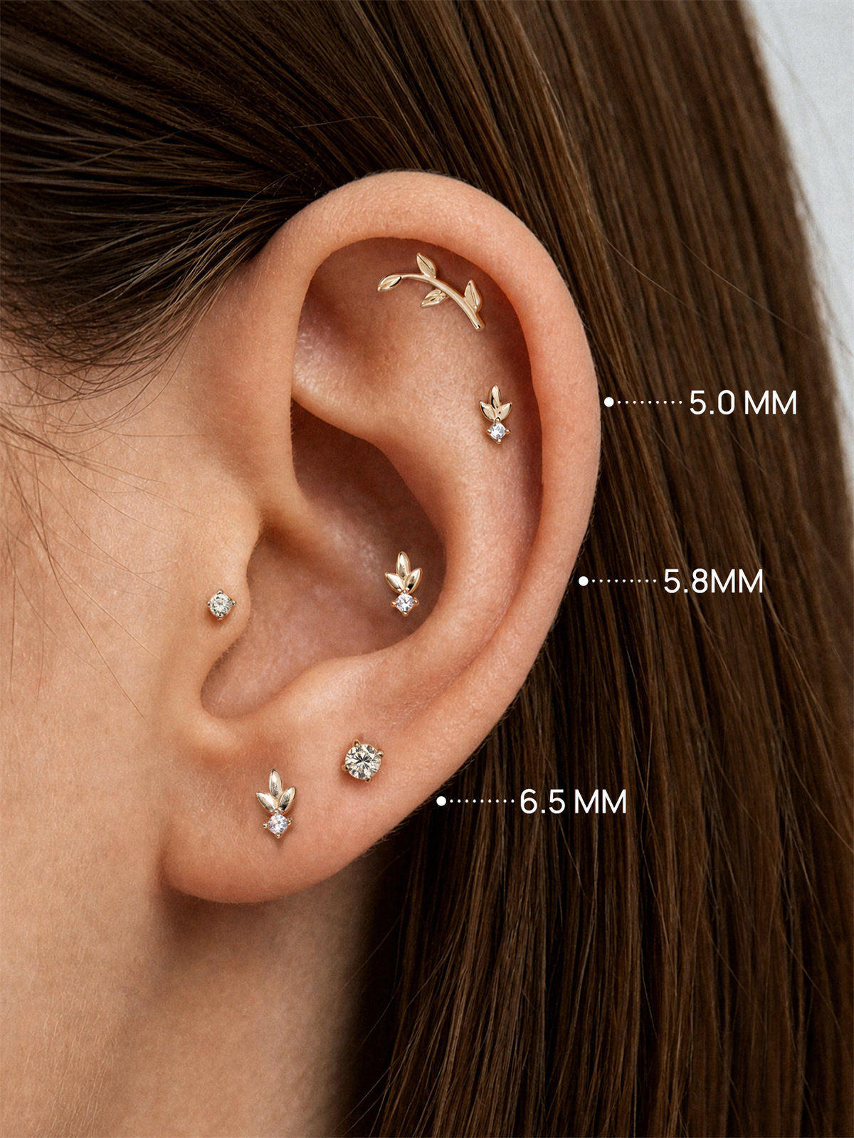 KOSINER 14K Solid Gold Minimalist Leaf Flat Back Stud