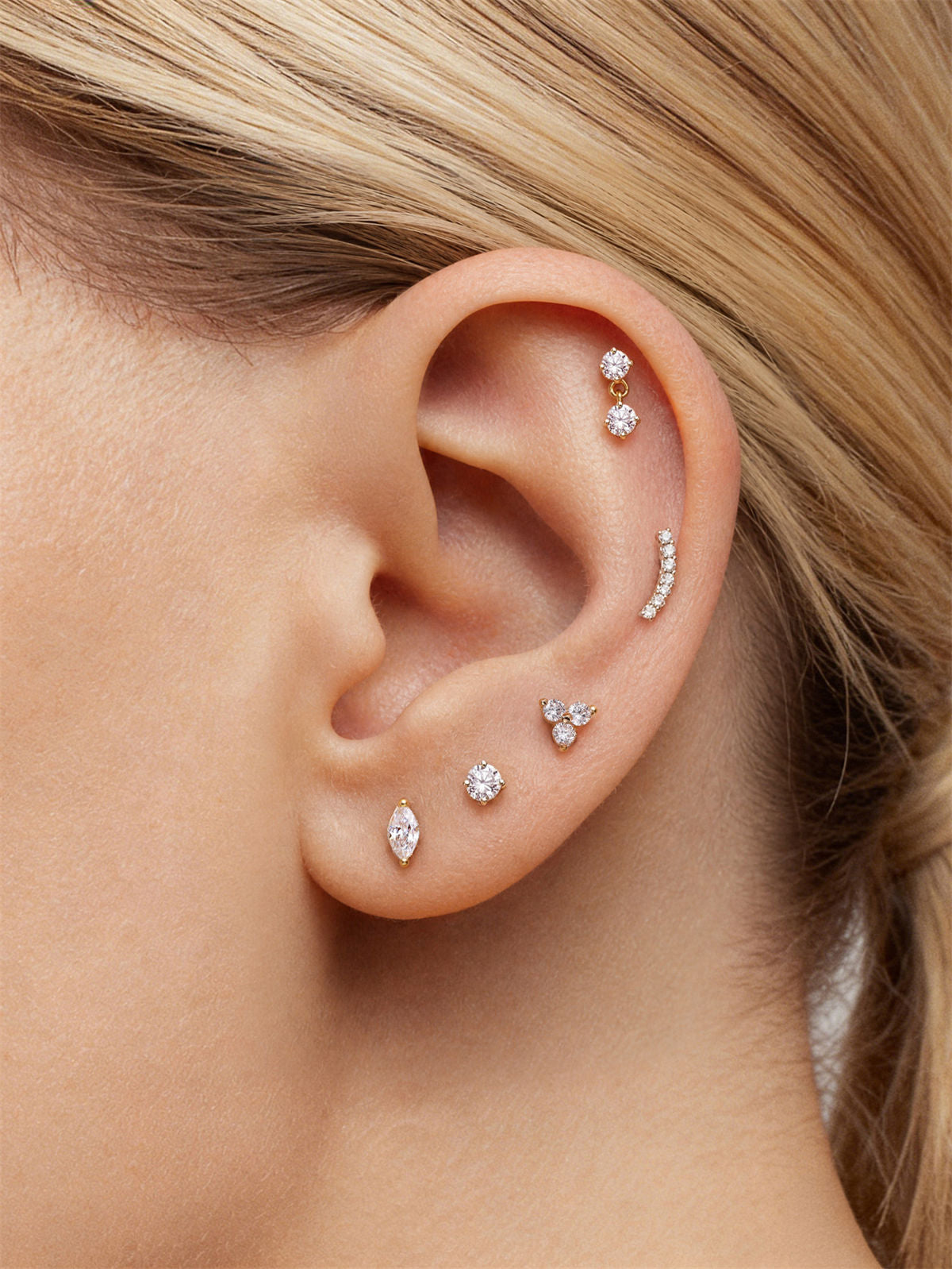 KOSINER 14K Solid Gold Minimalist Pendant Flat Back Stud