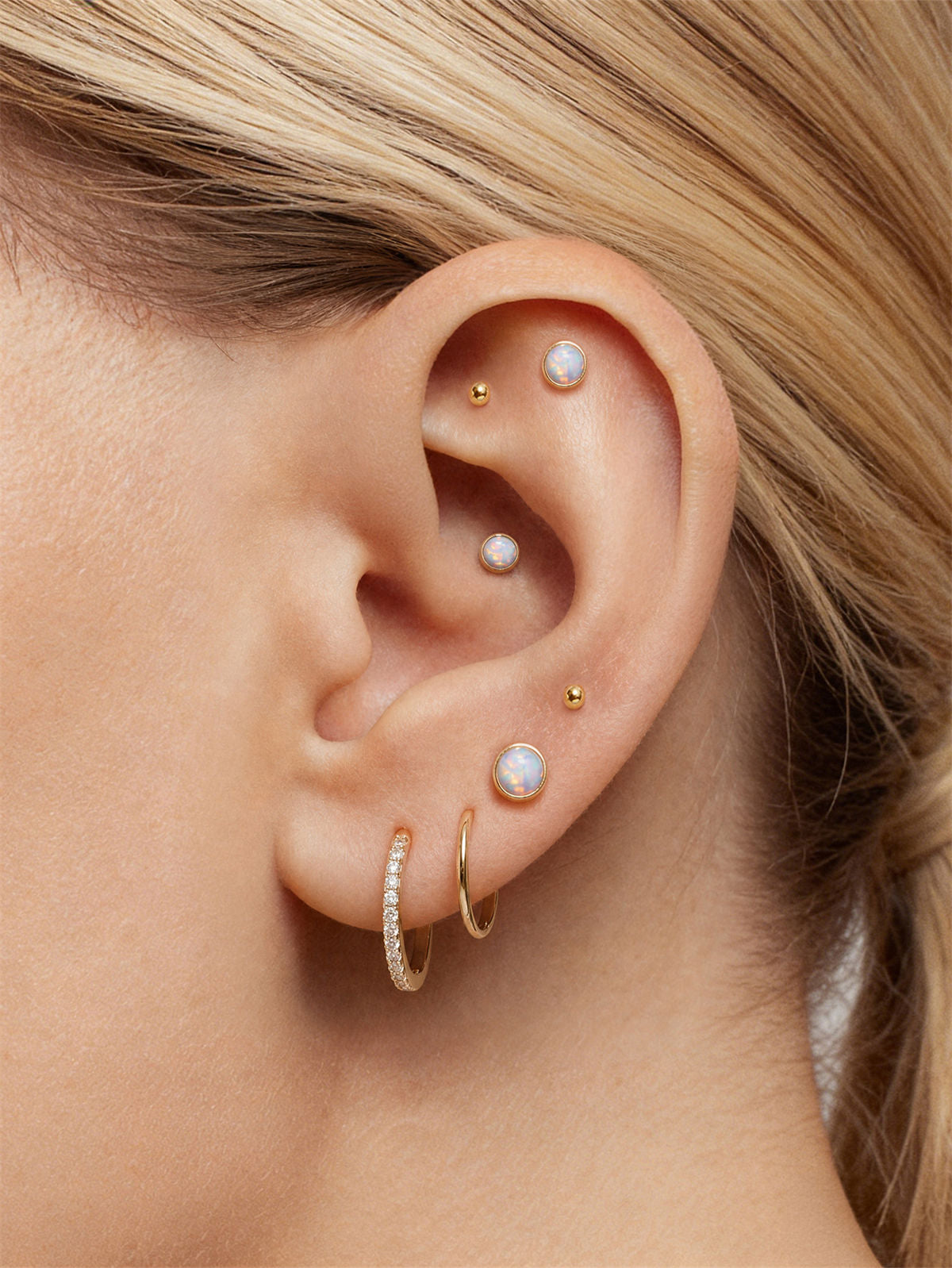 KOSINER 14K Solid Gold Elegant Opal Flat Back Stud