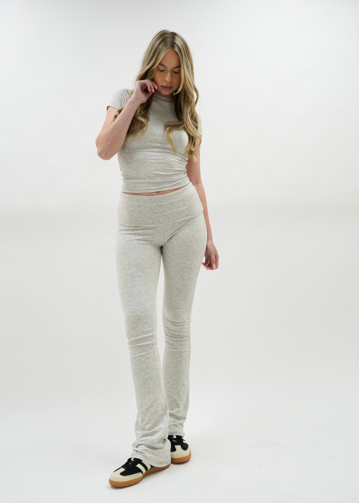 Short sleeve top long extra light grey melange (tall)