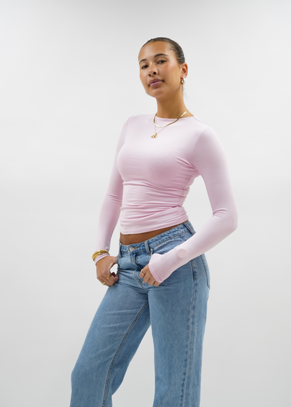 Long sleeve top long light pink (tall)