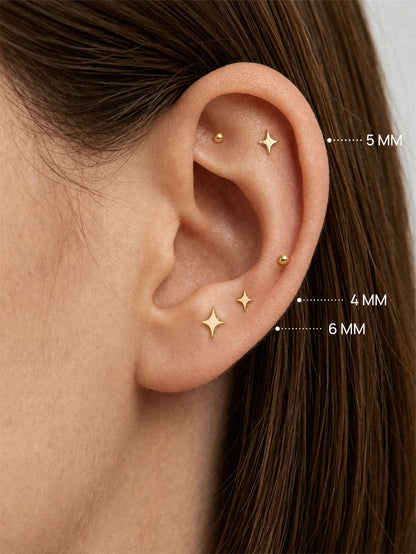 KOSINER 14K Solid Gold Glossy Star Flat Back Stud