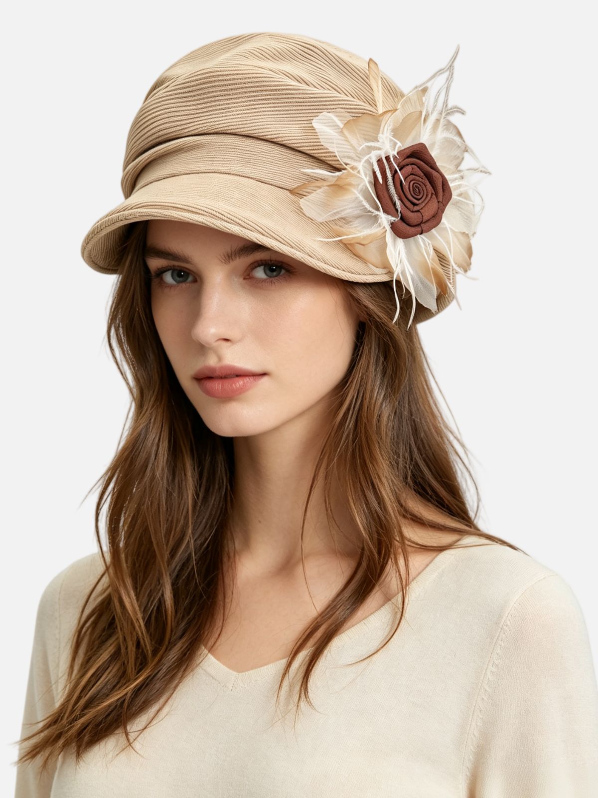 Floral Feather Corduroy Beret