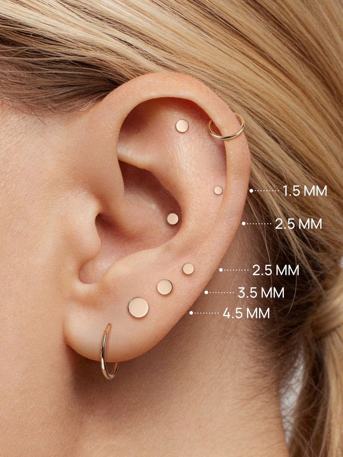 KOSINER 14K Solid Gold Minimalist Disc-shaped Flat Back Stud